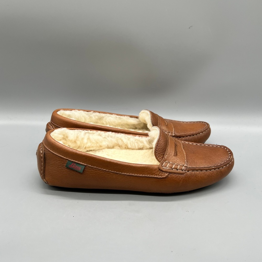 Bass Shoes Womens 7 Brown Leather Faux Shearling Lined Driving Penny Loafers